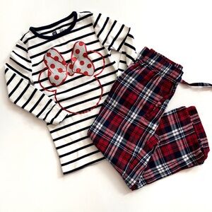 GAP Girls Black & White Striped Minnie Pajama Set with Red Accents